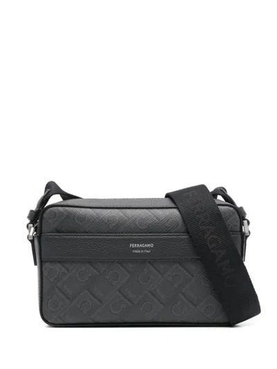 Ferragamo Logo-debossed Messenger Bag In Black
