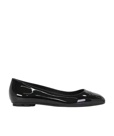 Ferragamo Logo Decorated Ballet Shoes In Black