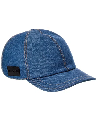 Ferragamo Salvatore  Logo Denim Baseball Cap In Blue