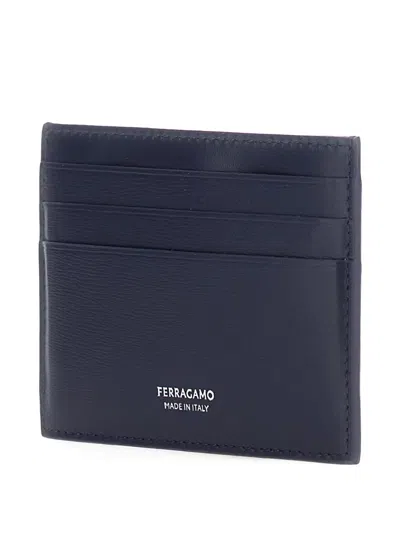 Ferragamo Logo-detail Leather Cardholder In Blue