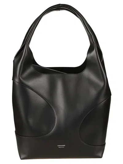 Ferragamo Logo Detail Paneled Shopper Bag In Black