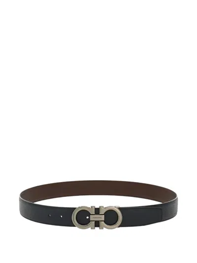 Ferragamo Black Double Hook Reversible Belt Man