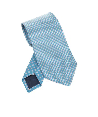 Ferragamo Logo Detailed Printed Tie In Blue