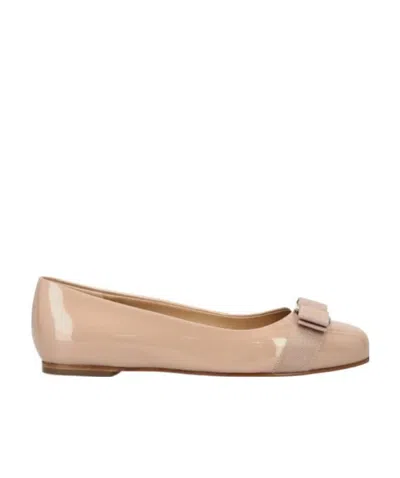 Ferragamo Logo Details Ballet Shoes In Nude