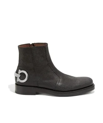 Ferragamo Logo Details, Boots. In Black