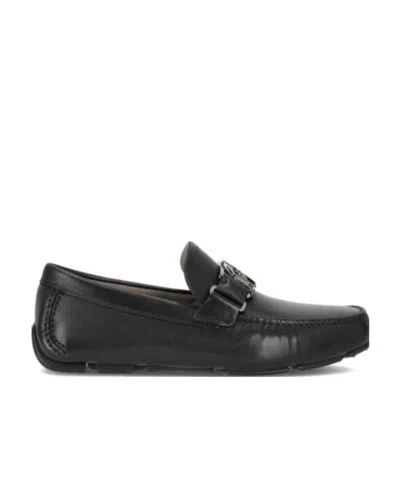 Ferragamo Leather Ornament Driver Loafers In Black