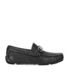 Ferragamo Men Parigi Gancini Leather Drivers Loafers Pebbled T Moro In Black