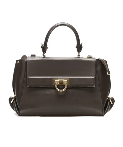 Ferragamo Logo Details Handbag In Black