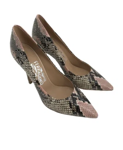 Ferragamo Logo Details High Heels In Brown