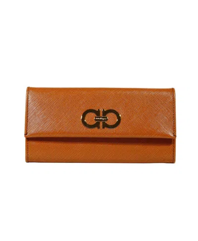 Ferragamo Logo Details Wallet In Brown