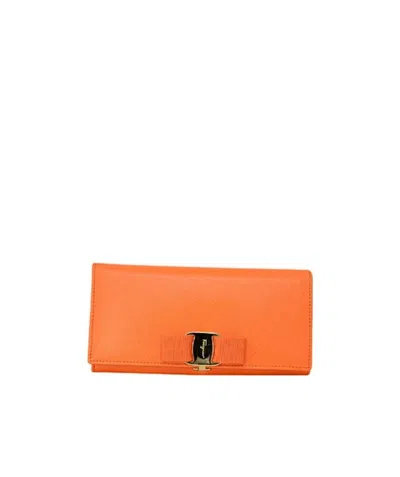Ferragamo Logo Details Wallet In Orange