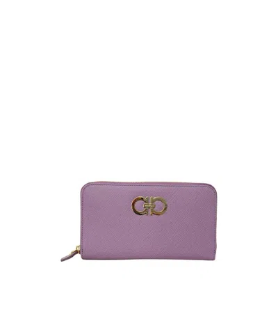 Ferragamo Logo Details Wallet In Purple