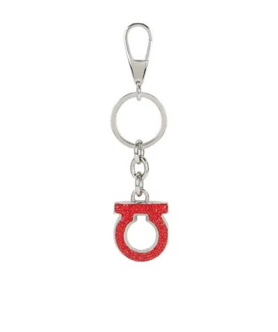 Ferragamo Logo Diamond Key Chain In White