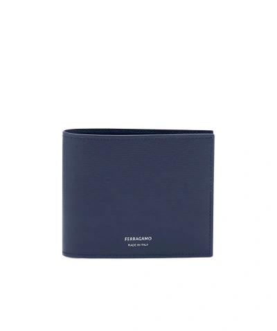 Ferragamo Logo Bi-fold Leather Wallet In Midnight Blue