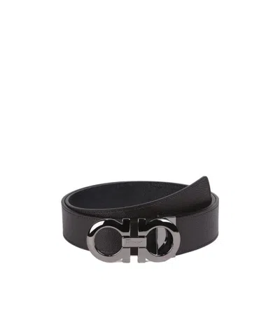 Ferragamo Logo Double-sided Belt In Black