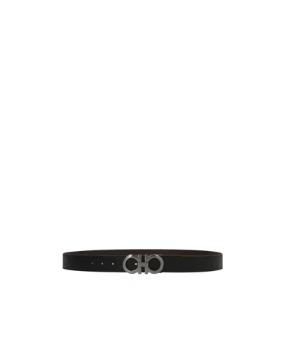 Ferragamo Logo Double-sided Belt In Black