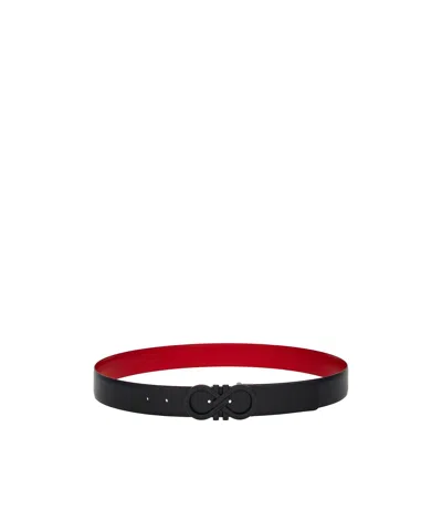 Ferragamo Logo Double-sided Belt In Black