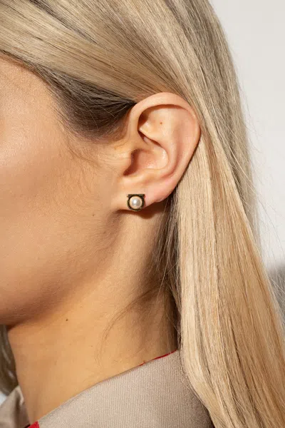 Ferragamo Logo Earrings In Gold