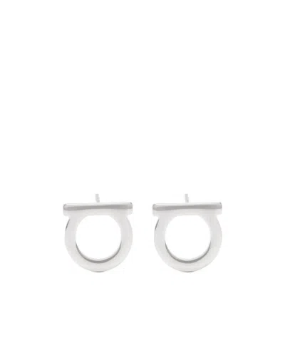 Ferragamo Logo Earrings In White