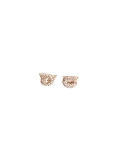 Ferragamo Logo Earrings With Rhinestones In Gold