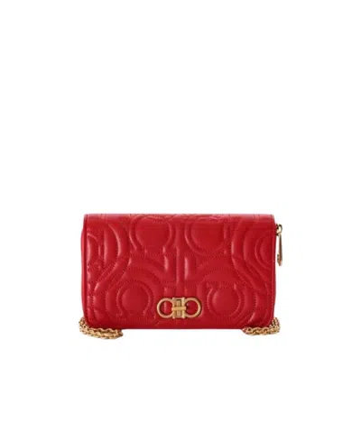 Ferragamo Logo Embossed Chain Wallet In Red