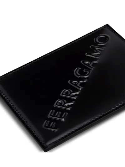 Ferragamo Logo-embossed Leather Cardholder In Black