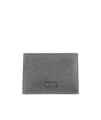 Ferragamo Logo-embossed Leather Cardholder In Gray