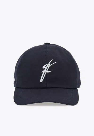 Ferragamo Logo-embroidered Baseball Cap In Navy