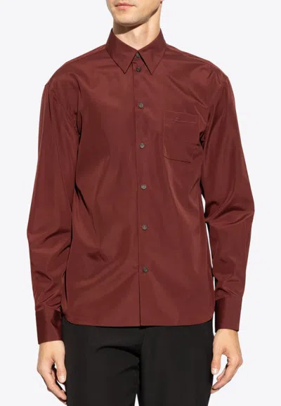 Ferragamo Logo Embroidered Button-up Shirt In Burgundy