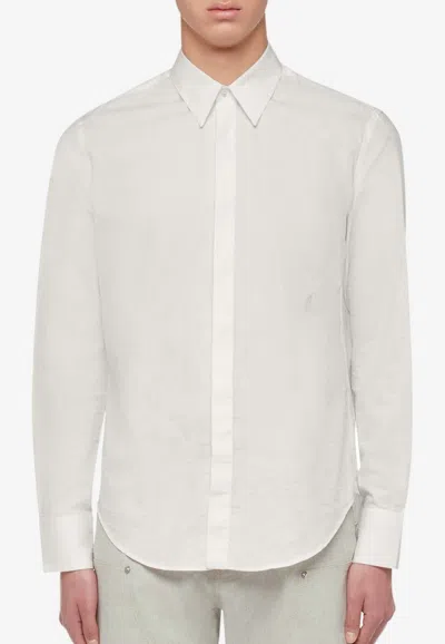 Ferragamo Logo-embroidered Button-up Shirt In White