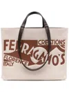 Ferragamo Logo-embroidered Canvas Tote Bag In Neutrals