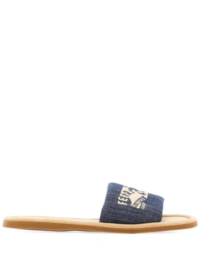 Ferragamo Denim Slide In Blue