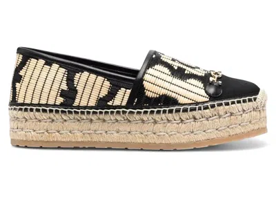 Pre-owned Ferragamo Logo Embroidered Espadrilles (women's) Sneakers In Black/beige In Multi