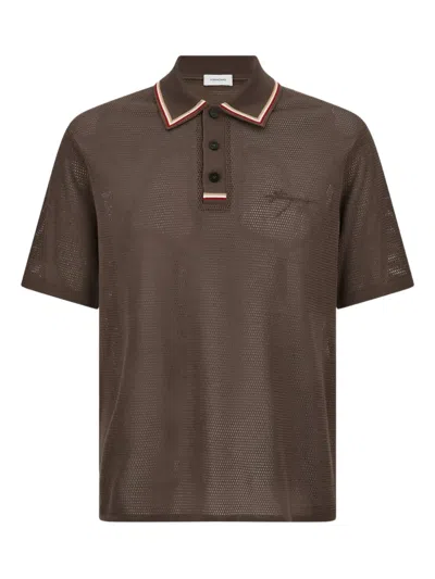 Ferragamo Logo-embroidered Polo Shirt In Brown