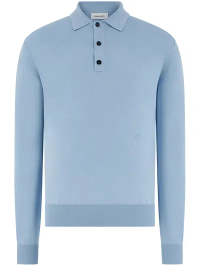 Ferragamo Long-sleeved Polo Shirt In Blue