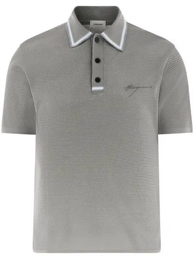 Ferragamo Short Sleeved Polo Shirt In Grey