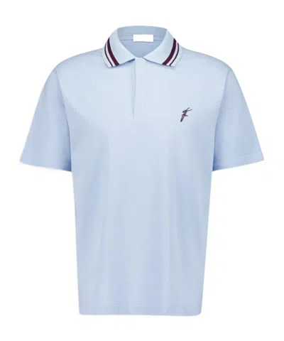 Ferragamo Men's Polo Shirt With Collar Detailing In Blue