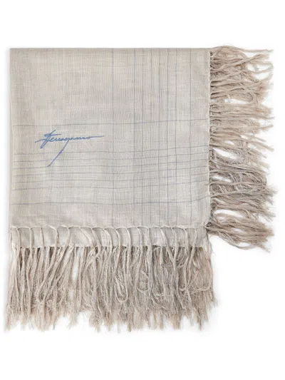 Ferragamo Logo-embroidered Scarf In Grau