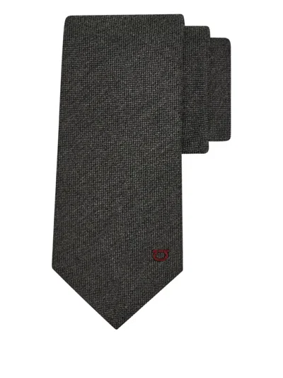 Ferragamo Logo-embroidered Tie In Gray