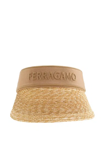 Ferragamo Visor With Signature In Beige