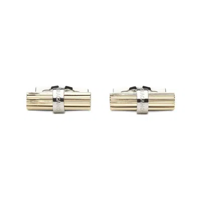 Ferragamo Logo Engraved Bar-pin Cufflinks In Brown