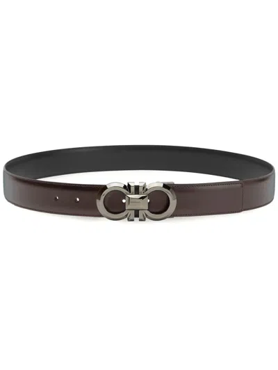 Ferragamo Logo-engraved Buckle Reversible Leather Belt In Black