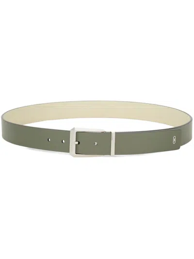 Ferragamo Logo Engraved Leather Belt In Green