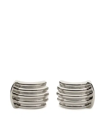 Ferragamo Logo-engraved Ribbed Cufflinks In Silver
