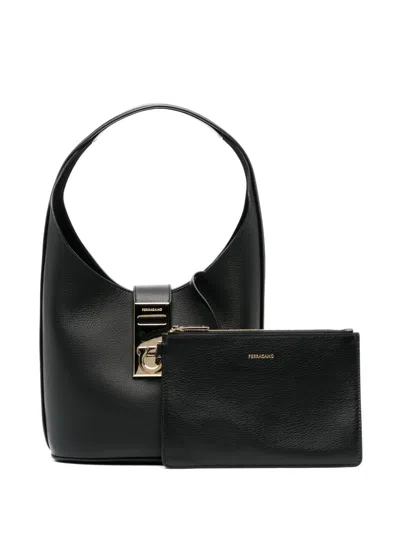 Ferragamo Logo-engraved Shoulder Bag In Black