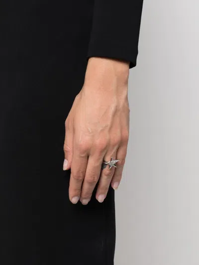 Ferragamo Logo-engraved Star-stud Ring In Silver