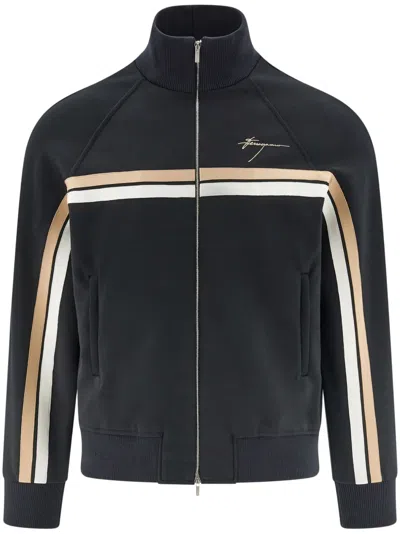 Ferragamo Logo Zip-up Jacket In Black