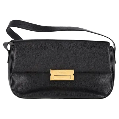 Ferragamo Logo Flap Shoulder Bag In Black Leather
