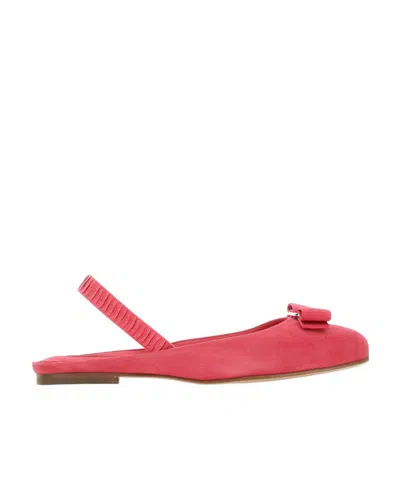 Ferragamo Fuchsia Suede Vara Bow Ballerinas In Red