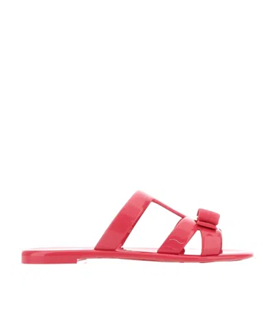 Ferragamo Logo Flat Slippers In Red